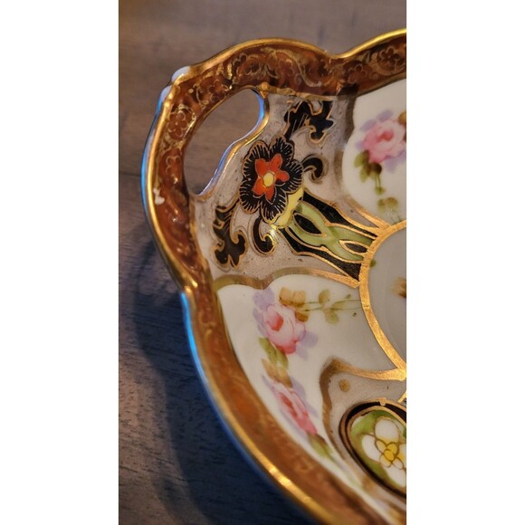 Vintage Nippon Hand-painted Relish Dish Celery Tray Floral Gold Trim - Picture 2 of 6